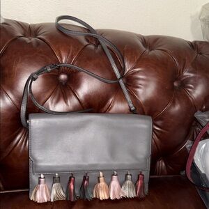 Elegant Gray Leather Tassel Bag